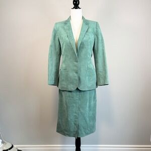 Vintage Don Sayer Suede Blazer & Skirt Set Corporate Girlie Sage Green Women 10